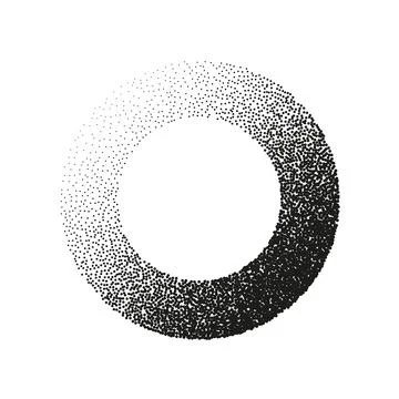 Round shaped dotted object, stipple elements. Fading gradient. Stippling Stockillustratie