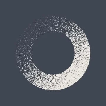 Round shaped dotted object, stipple elements. Fading gradient. Stippling Stockillustratie