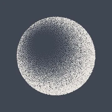 Round shaped dotted object, stipple elements. Fading gradient. Stippling Illustrazione stock