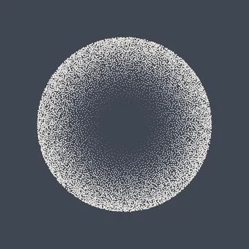Round shaped dotted object, stipple elements. Fading gradient. Stippling Stockillustratie