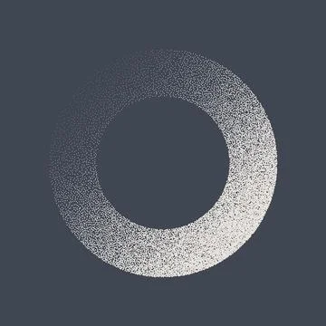 Round shaped dotted object, stipple elements. Fading gradient. Stippling Stockillustratie
