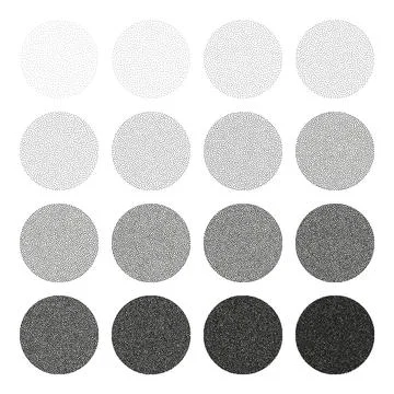 Round shaped dotted objects, stipple elements. Fading gradient. Stippling Stock Illustration