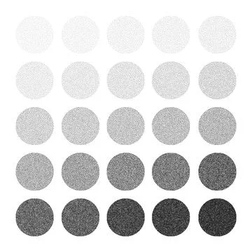 Round shaped dotted objects, stipple elements. Fading gradient. Stippling Stock Illustration