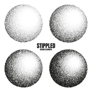 Round shaped dotted objects, stipple elements. Fading gradient. Stippling イラスト素材
