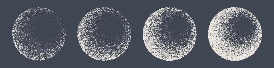 Round shaped dotted objects, stipple elements. Fading gradient. Stippling Stock Illustration