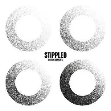 Round shaped dotted objects, stipple elements. Fading gradient. Stippling Stock Illustration