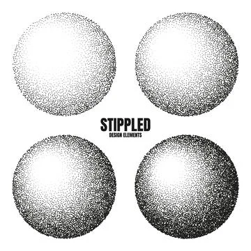 Round shaped dotted objects, stipple elements. Fading gradient. Stippling Stock Illustration