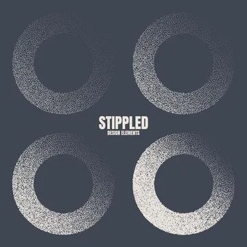 Round shaped dotted objects, stipple elements. Fading gradient. Stippling Stock Illustration