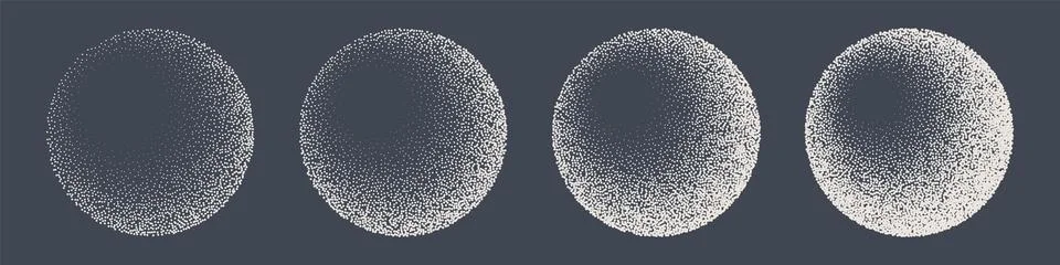 Round shaped dotted objects, stipple elements. Fading gradient. Stippling Illustrazione stock