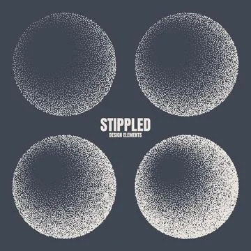 Round shaped dotted objects, stipple elements. Fading gradient. Stippling Stock Illustration