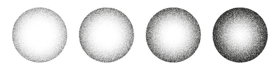 Round shaped dotted objects, stipple elements. Fading gradient. Stippling Stock Illustration