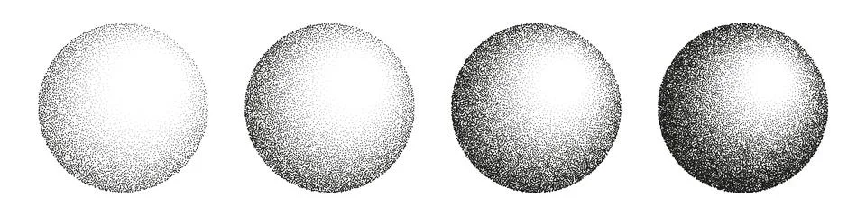 Round shaped dotted objects, stipple elements. Fading gradient. Stippling Stock Illustration