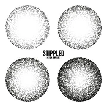 Round shaped dotted objects, stipple elements. Fading gradient. Stippling Stock Illustration