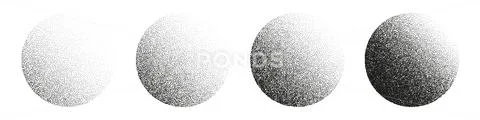 Round shaped dotted objects, stipple elements. Fading gradient. Stippling 库存插图