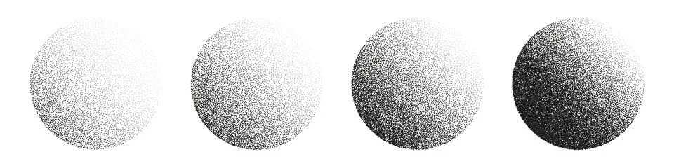 Round shaped dotted objects, stipple elements. Fading gradient. Stippling Stock Illustration