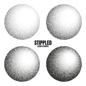 Round shaped dotted objects, stipple elements. Fading gradient. Stippling Stock Illustration