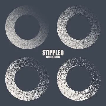 Round shaped dotted objects, stipple elements. Fading gradient. Stippling Stock Illustration