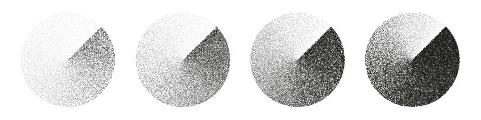 Round shaped dotted objects, stipple elements. Fading gradient. Stippling Stock Illustration