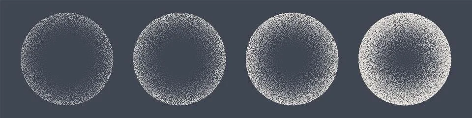 Round shaped dotted objects, stipple elements. Fading gradient. Stippling Stock Illustration