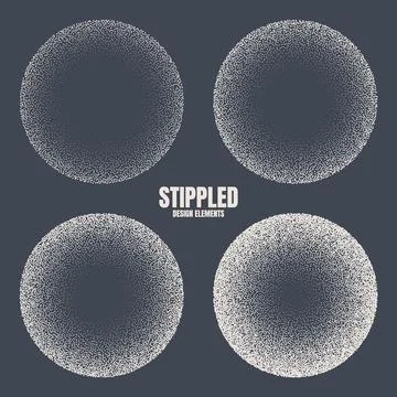 Round shaped dotted objects, stipple elements. Fading gradient. Stippling イラスト素材
