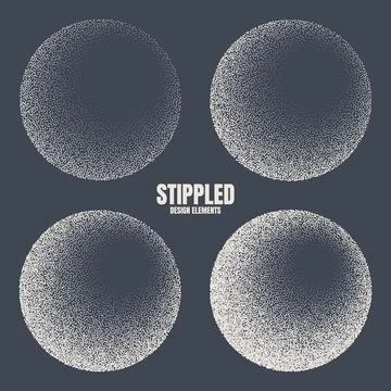 Round shaped dotted objects, stipple elements. Fading gradient. Stippling Stock Illustration