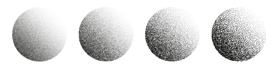 Round shaped dotted objects, stipple elements. Fading gradient. Stippling Stock Illustration
