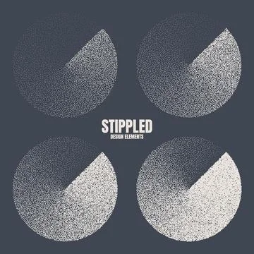 Round shaped dotted objects, stipple elements. Fading gradient. Stippling Stock Illustration