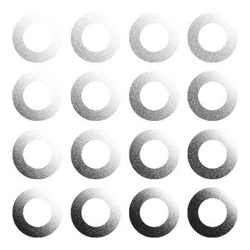 Round shaped dotted objects, stipple elements. Fading gradient. Stippling Stock Illustration