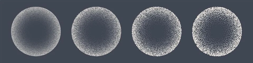 Round shaped dotted objects, stipple elements. Fading gradient. Stippling Stock Illustration