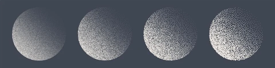Round shaped dotted objects, stipple elements. Fading gradient. Stippling Stock Illustration