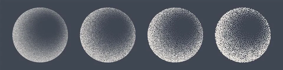 Round shaped dotted objects, stipple elements. Fading gradient. Stippling Stock Illustration