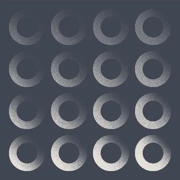 Round shaped dotted objects, stipple elements. Fading gradient. Stippling Stock Illustration
