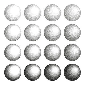 Round shaped dotted objects, stipple elements. Fading gradient. Stippling Stock Illustration