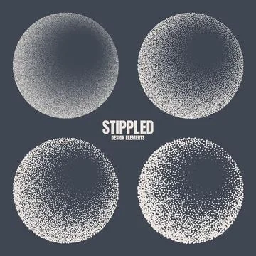 Round shaped dotted objects, stipple elements. Fading gradient. Stippling Stock Illustration