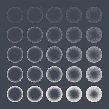 Round shaped dotted objects, stipple elements. Fading gradient. Stippling Stock Illustration