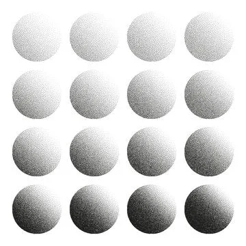 Round shaped dotted objects, stipple elements. Fading gradient. Stippling Stock Illustration