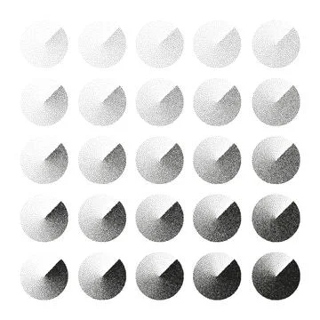 Round shaped dotted objects, stipple elements. Fading gradient. Stippling Stock Illustration