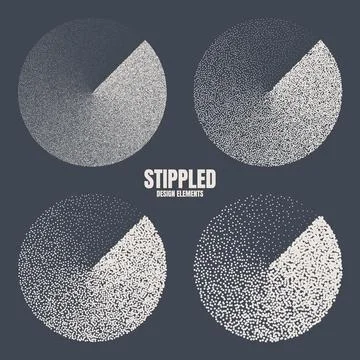 Round shaped dotted objects, stipple elements. Fading gradient. Stippling Stock Illustration