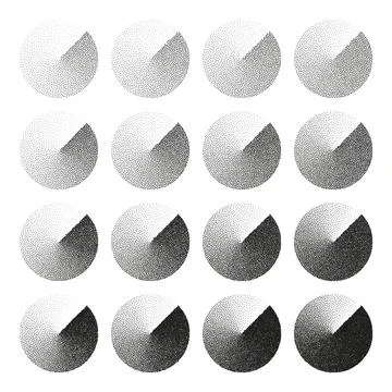 Round shaped dotted objects, stipple elements. Fading gradient. Stippling Stock Illustration