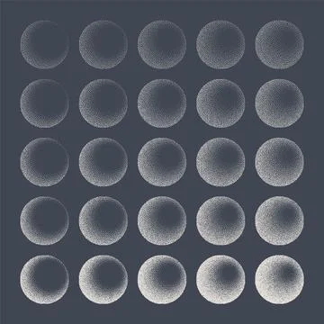 Round shaped dotted objects, stipple elements. Fading gradient. Stippling Stock Illustration
