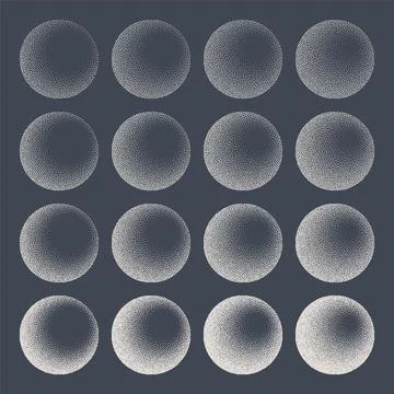 Round shaped dotted objects, stipple elements. Fading gradient. Stippling Stock Illustration