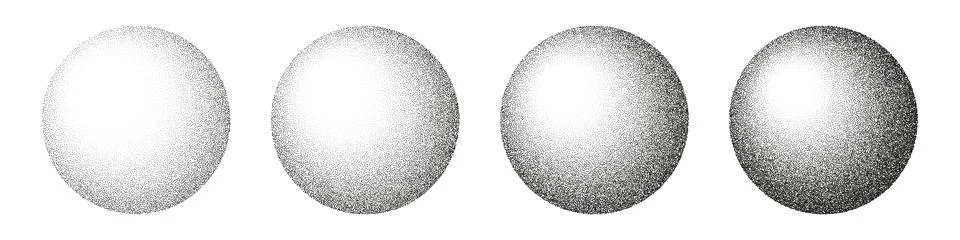Round shaped dotted objects, stipple elements. Fading gradient. Stippling Stock Illustration