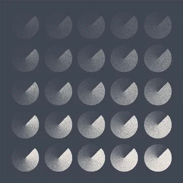 Round shaped dotted objects, stipple elements. Fading gradient. Stippling Stock Illustration