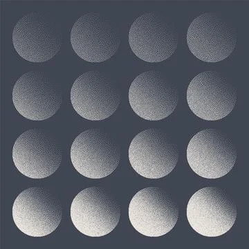 Round shaped dotted objects, stipple elements. Fading gradient. Stippling Stock Illustration
