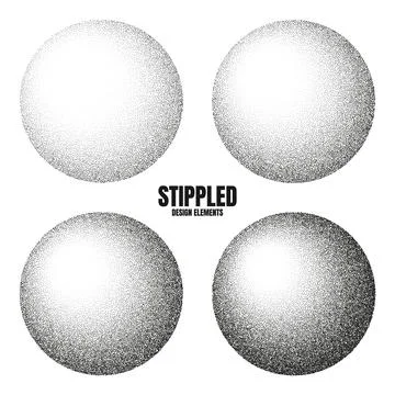 Round shaped dotted objects, stipple elements. Fading gradient. Stippling Stock Illustration