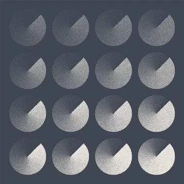 Round shaped dotted objects, stipple elements. Fading gradient. Stippling Stock Illustration