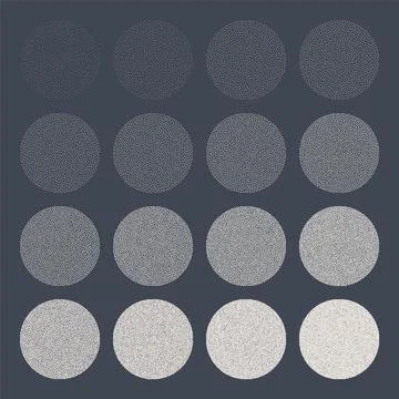 Round shaped dotted objects, stipple elements. Fading gradient. Stippling Stock Illustration