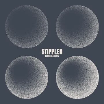 Round shaped dotted objects, stipple elements. Fading gradient. Stippling Stock Illustration