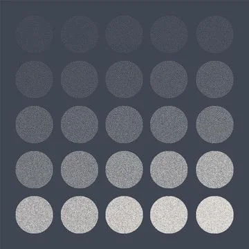 Round shaped dotted objects, stipple elements. Fading gradient. Stippling Stock Illustration