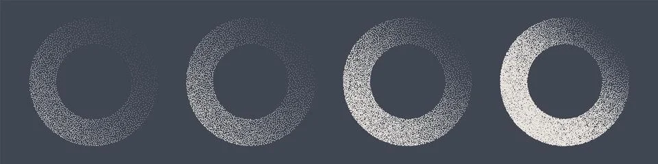 Round shaped dotted objects, stipple elements. Fading gradient. Stippling Stock Illustration